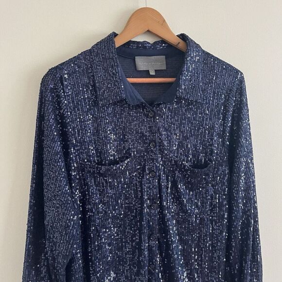 Sunday In Brooklyn Anthropologie Sequin Button up Shirt L Top Whimsigoth Disco - Picture 8 of 10